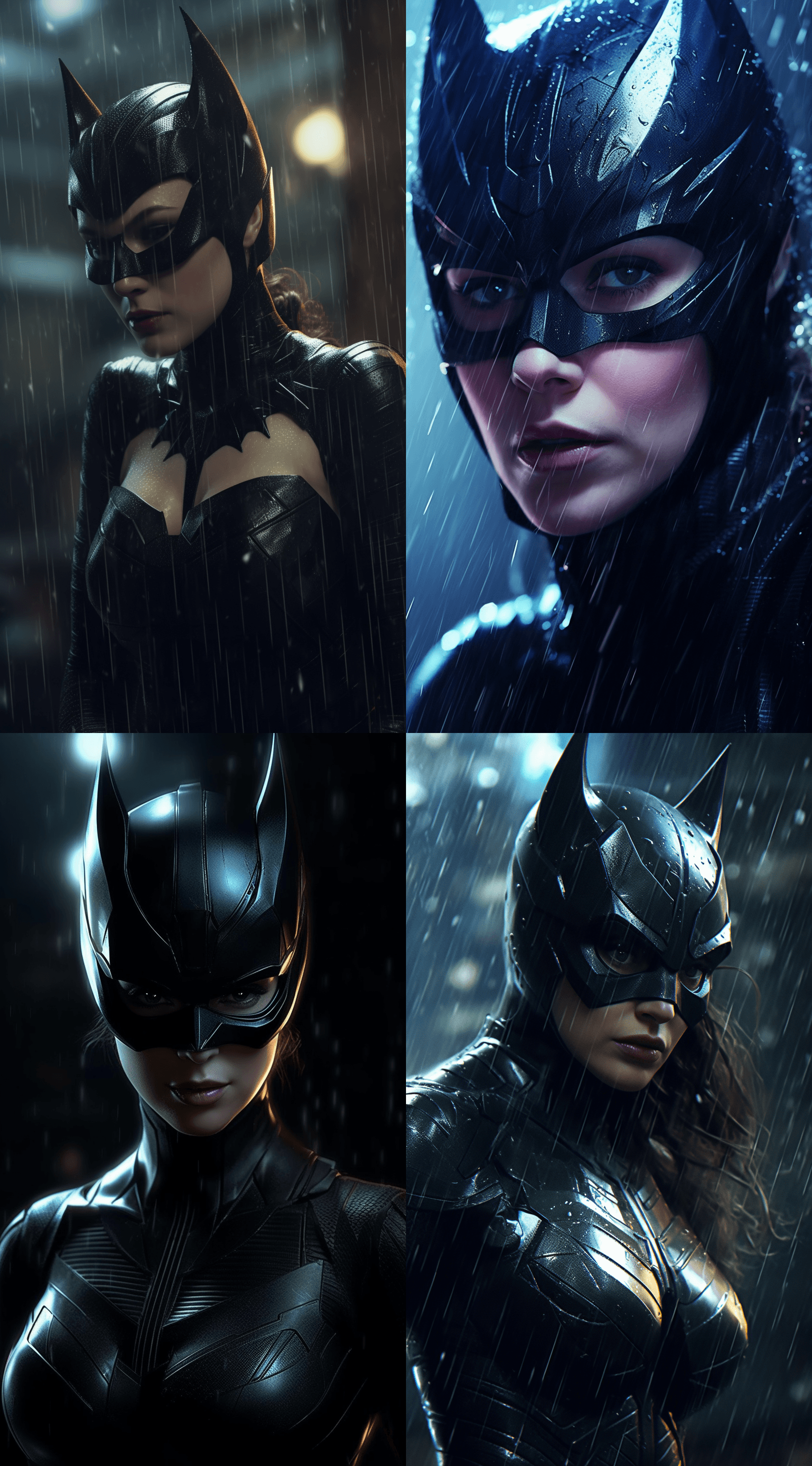 wallpaper catwoman in the dark knight rises, in the style of hyper-realistic animal illustrations, unreal engine 5, angura kei, charming character illustrations, wet-on-wet blending, animated gifs, anime-influenced --ar 51:92