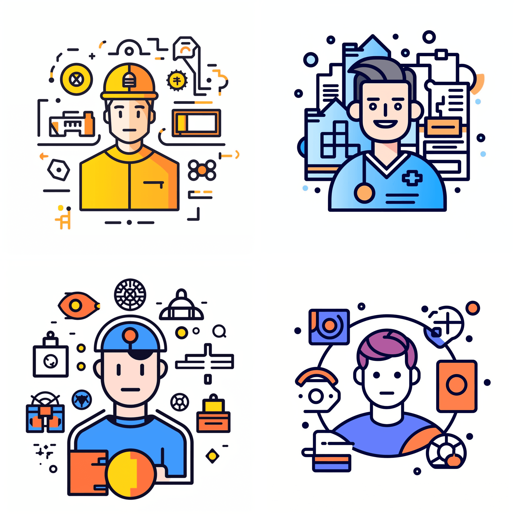 A tech guy, developer, Modern Line Icon, Vector Line Art, Cute Young Character Avatar, Smiling, Icon Design, Bold Outline, Solid Color, Pixel Perfect, Isolate, white background, Minimalistic, Bold Colors, --no glasses