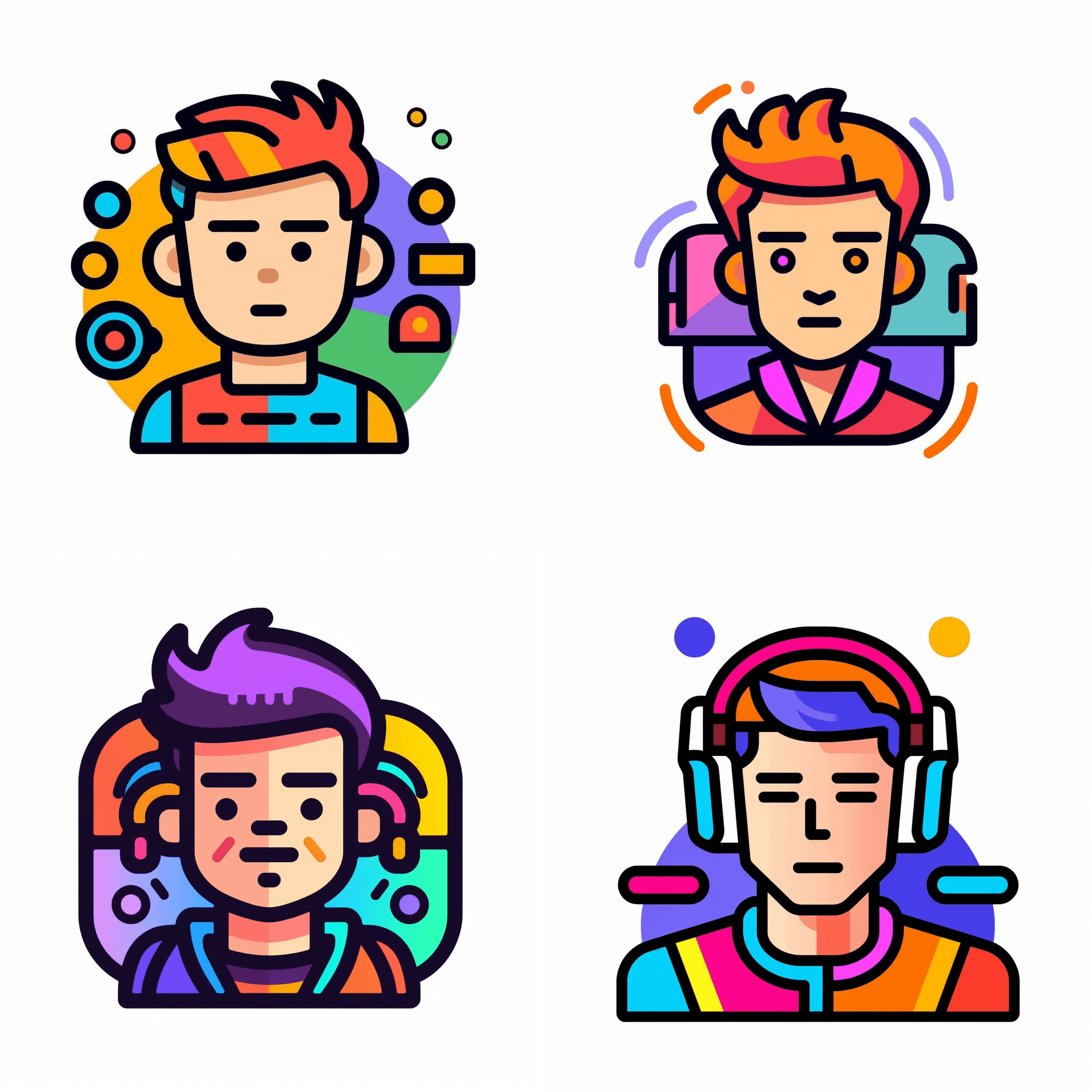 A Tech guy, cute icon avatar, colorful, rounded thick outlines, white background --no circle