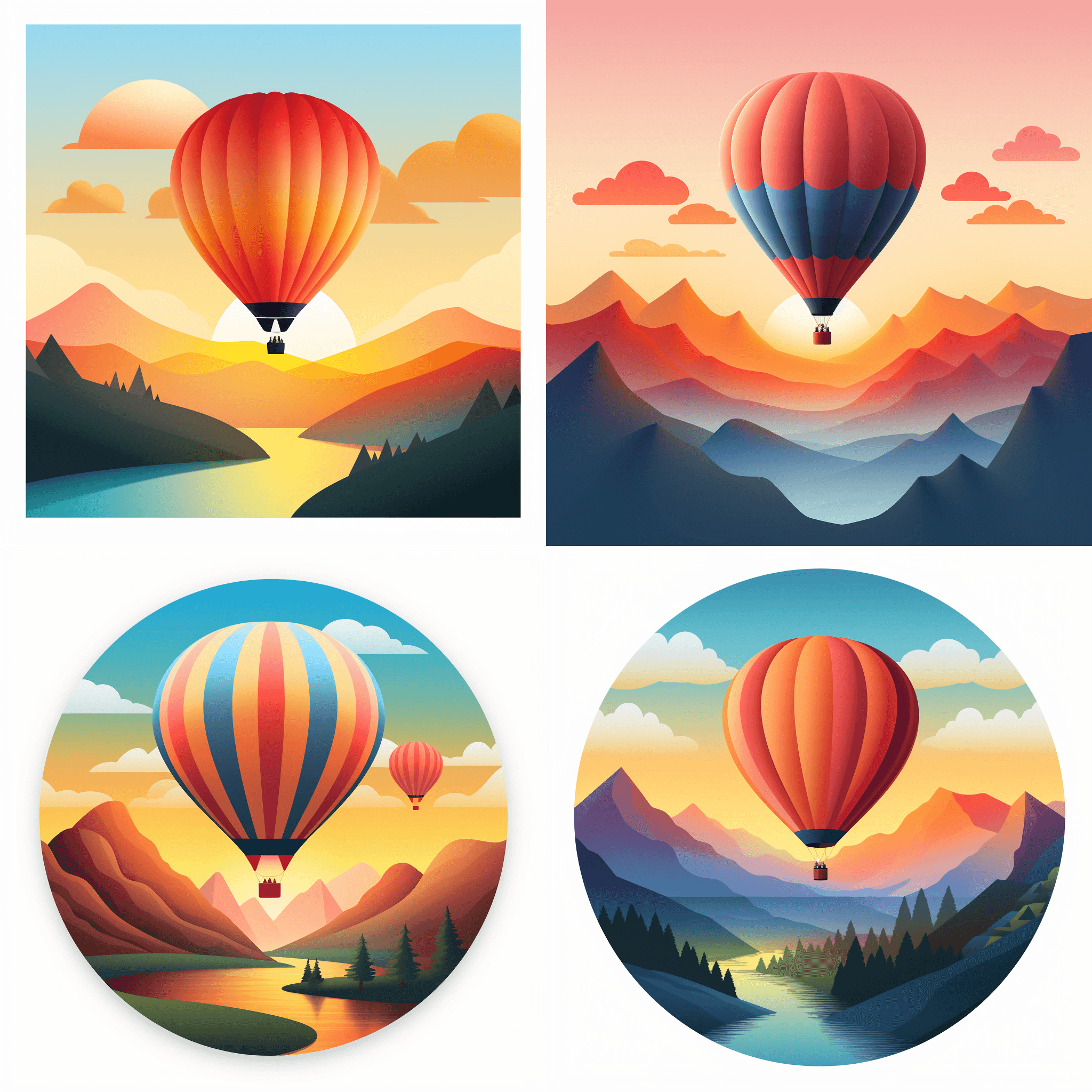 iOS Icon, minimalist ,sunset, hot balloon, clipart, white background --s 250