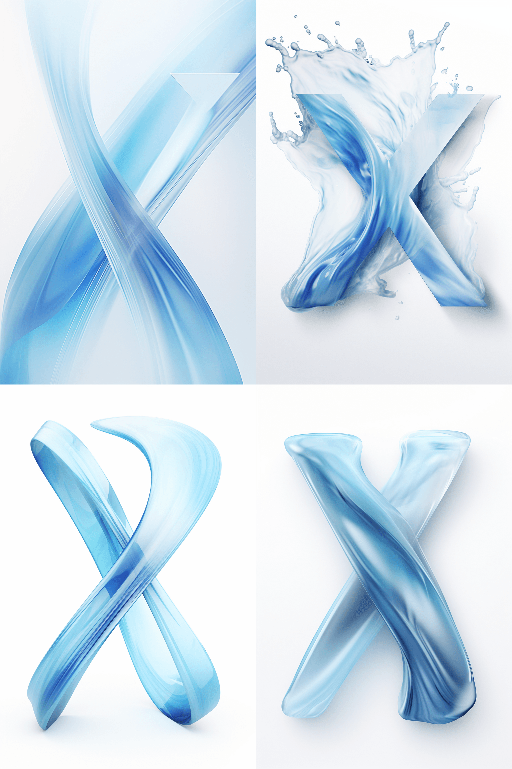 Word X, transparent texture, blue and white tones, clean background --ar 2:3
